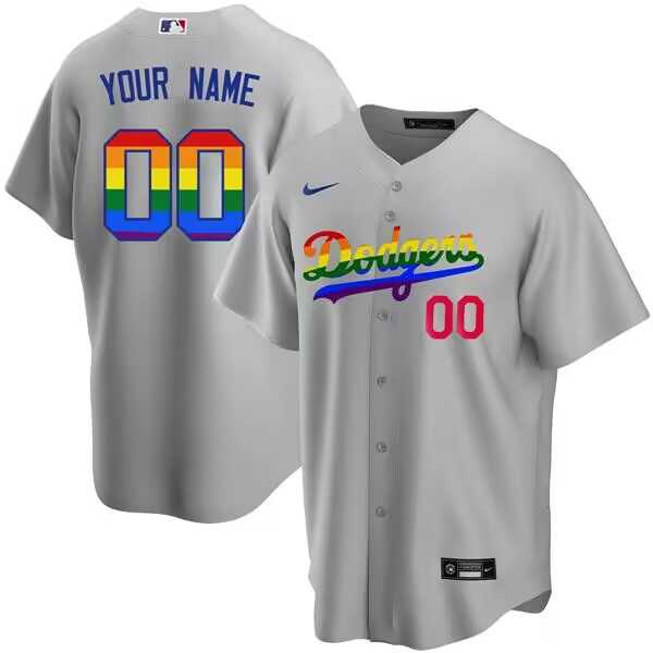 Men%27s Los Angeles Dodgers Customized Gray Cool Base Stitched Baseball Jersey